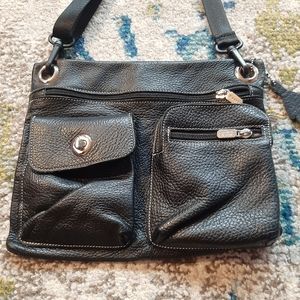 Roots Genuine Leather Black Pebble Leather Village Crossbody bag